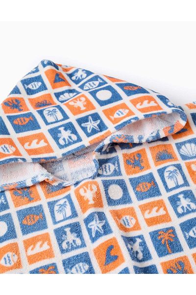 Ziddy Beach Hooded Poncho for Baby, Blue/Orange/White