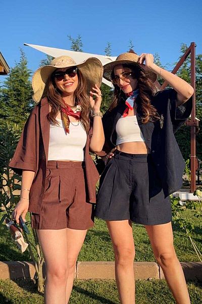 Clothing palette طقم قميص وشورت من الكتان الخام