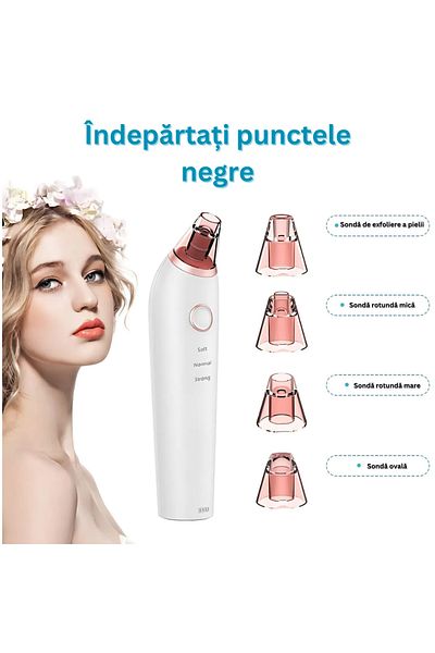 Velixo Aspirator pentru îndepărtarea punctelor negre și a petelor grase, curățare facială, 3 viteze, 4 capete, lumină LED, îngrijire a pielii