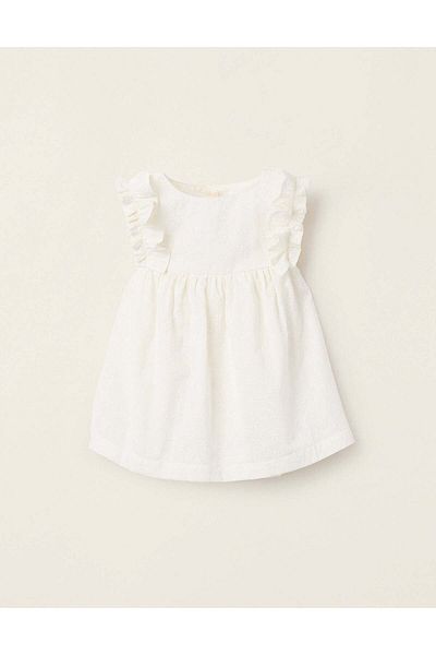 Ziddy Blouse with Broderie Anglaise and Ruffles for Baby Girls, White