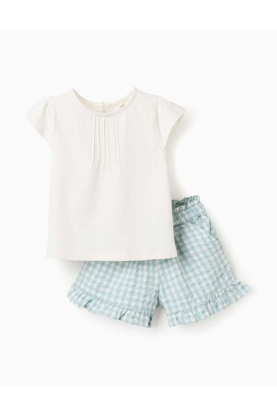Ziddy T-shirt + Vichy Shorts for Baby Girls 'B&S', Aqua Green/White