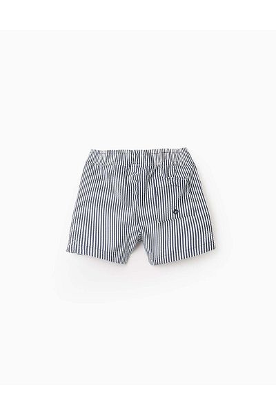 Ziddy Striped Swim Shorts for Baby Boys, White/Navy Blue