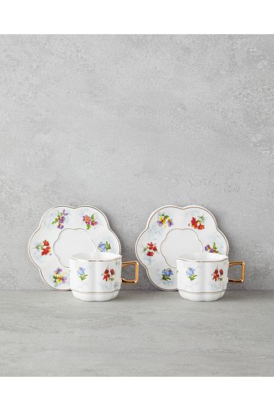 English Home Celestia Porcelain 4 Piece Coffee Cup Set for 2 Persons 90 ml Colorful