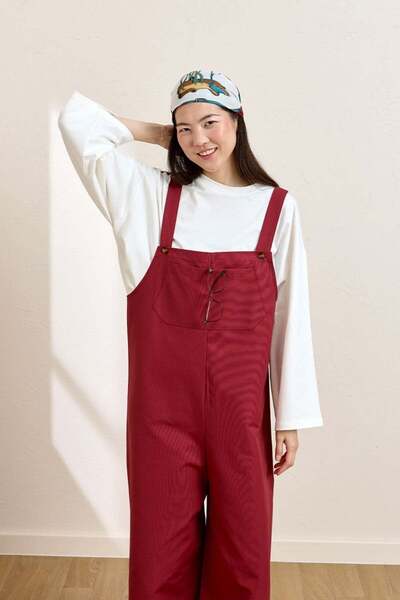 Ceylan Otantik Μπορντό λινό Salopet Jumpsuit