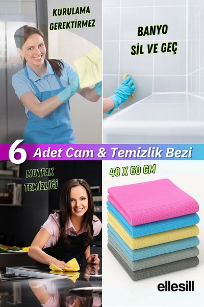 Ellesill 6 Pieces of Glass Cloth and Cleaning Cloth 40X60 cm - Light and Dark Colors (2 Packs)