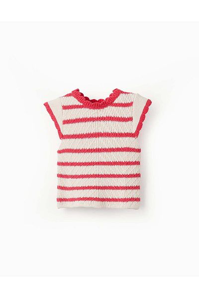 Ziddy Striped Knit Top for Baby Girls, Beige/Red