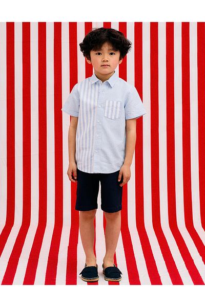 Ziddy Short Sleeve Striped Shirt for Boys, Blue/White