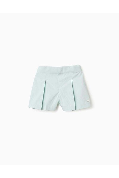 Ziddy Poplin Pleated Shorts for Baby Girls, Light Blue