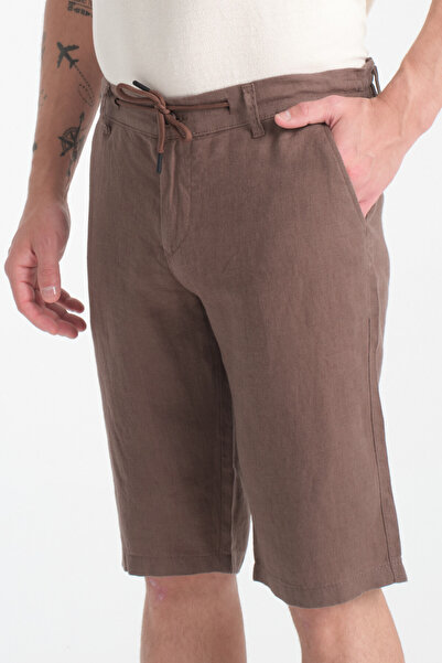 muzzo jeans Brown 100% Linen Shorts with Elastic Waist