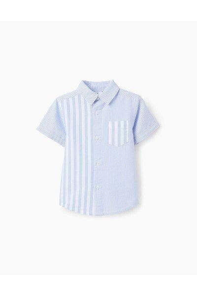 Ziddy Short Sleeve Striped Shirt for Baby Boys, Blue/White