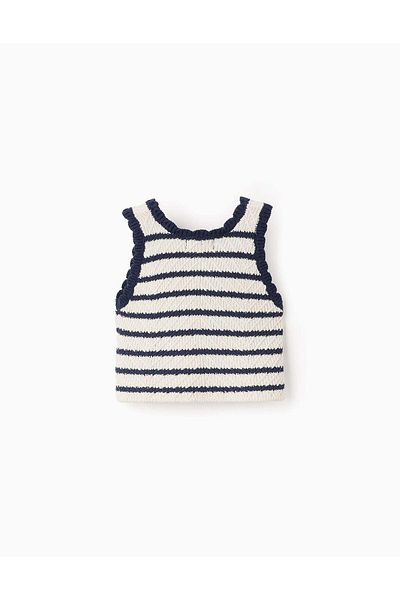 Ziddy Striped Top for Girls, White/Navy Blue