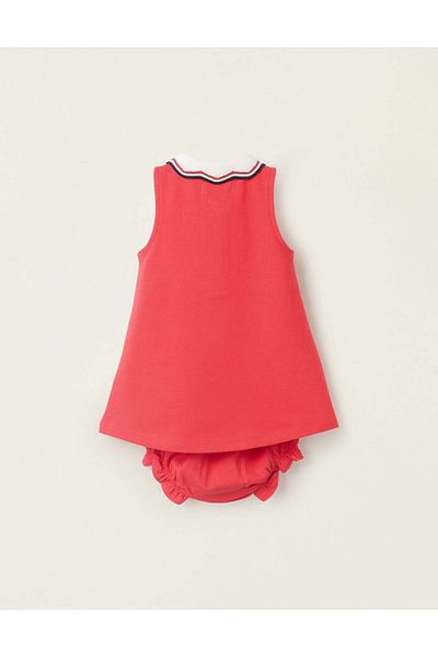 Ziddy Dress + Bloomers in Piqué for Newborn Baby Girls, Red
