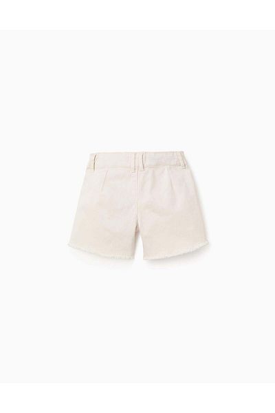 Ziddy Shorts with Cross-Stitch Embroidery for Girls, Beige/Pink