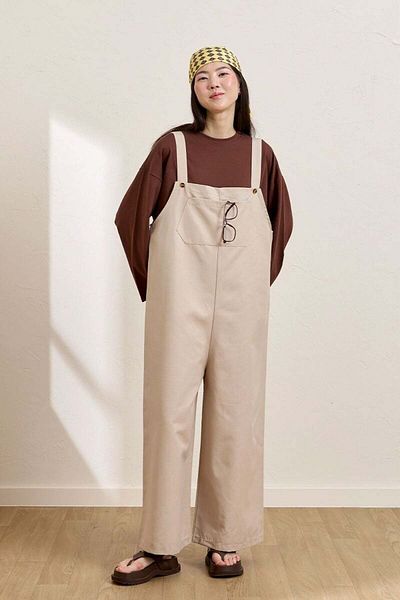 Ceylan Otantik Cream Linen Salopet Jumpsuit & Bitter Brown Body Suit