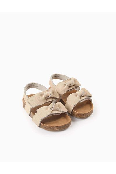 Ziddy Suede Sandals with Bows for Baby Girls, Beige