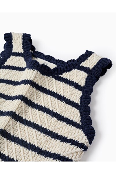 Ziddy Striped Top for Girls, White/Navy Blue