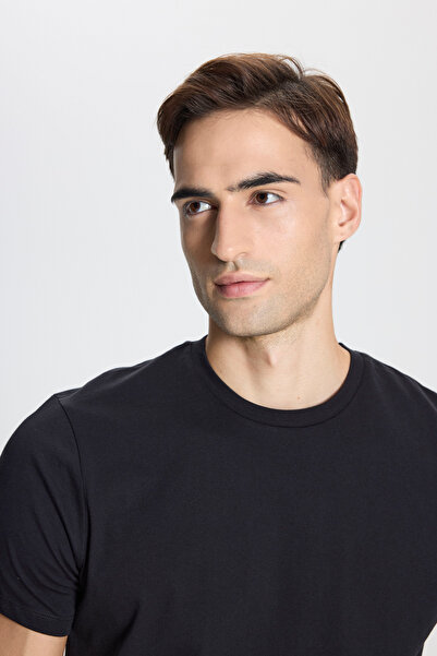 AC&Co / Altınyıldız Classics Pamuklu Slim Fit Dar Kesim Bisiklet Yaka Siyah Tişört