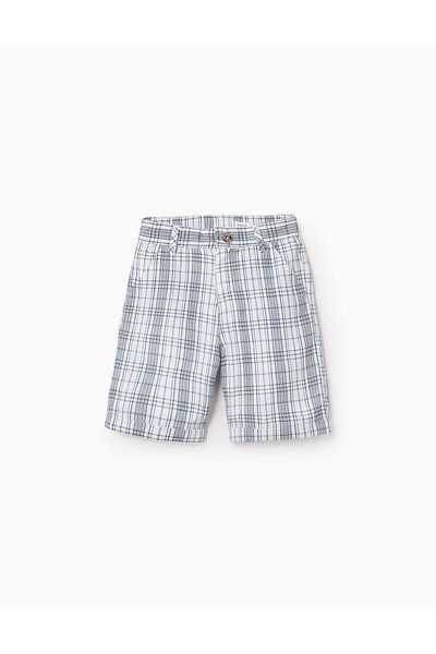 Ziddy Checkered Shorts for Boys 'You & Me', White/Blue
