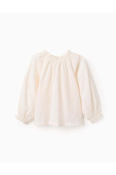 Ziddy Cotton Dobby Blouse for Girls, Beige