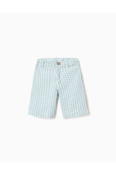 Ziddy Vichy Textured Shorts for Boys 'B&S', Aqua Green
