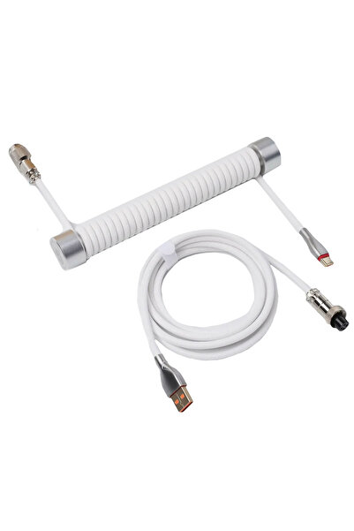 Gravastar Sarmal Aviator USB to Type-c Mekanik Klavye Uyumlu Oyuncu Kablosu, 1.85m, Beyaz