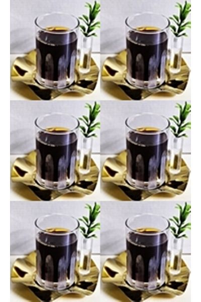 DECOSTYLE 18 Piece Modern Glass Tea and Coffee Cup Set with Gold Steel Plate