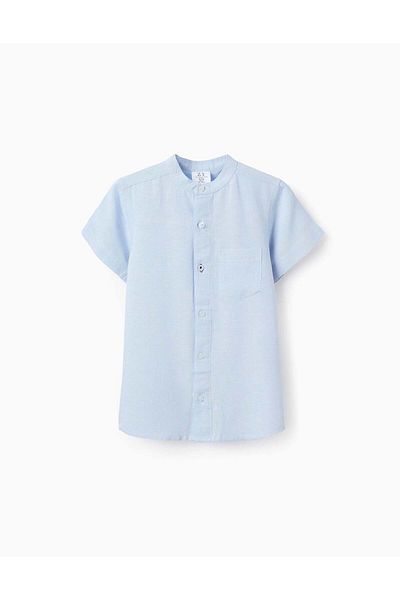 Ziddy Shirt with Mao Collar and Pocket for Boys, Light Blue