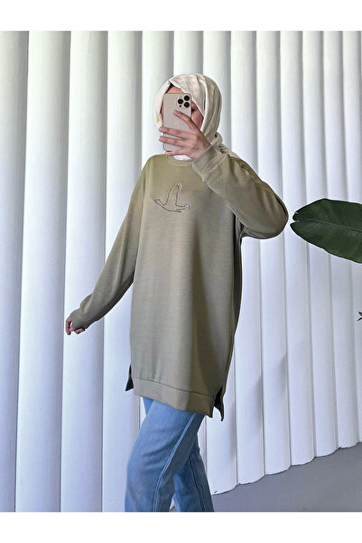 Modamorfo Khaki Osyho Tunic - Bird Pattern and Stone Detail