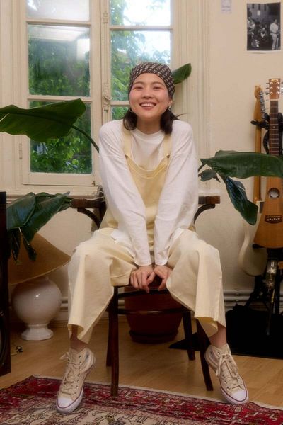 Ceylan Otantik Butter Yellow Linen Salopet Jumpsuit & Ecru Body Suit
