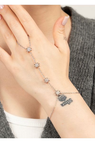 Home Sihra Accessories Row Star Model Zircon Stone Steel Shahmeran Silver Color Shahmeran