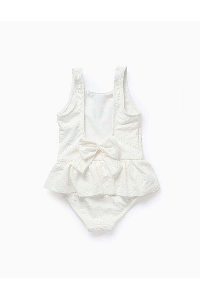 Ziddy Floral Swimsuit with Ruffles and Embroidery for Baby Girls, White