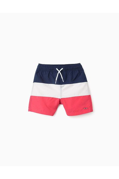 Ziddy Swim Shorts with Colourblock for Boys, Blue/White/Red