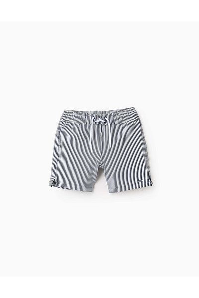 Ziddy Striped Swim Shorts for Boys, White/Navy Blue