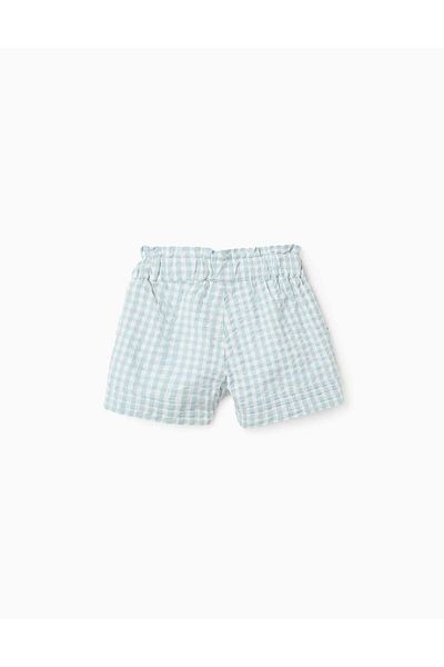 Ziddy Cotton Shorts with Vichy Pattern for Girls 'B&S', White/Blue