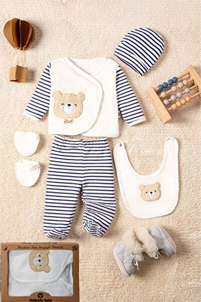 Mai Perla Fiyonklu Ayı Lüx Organik Yeni Doğan Hastane Çıkışı Kutulu Zıbın Seti