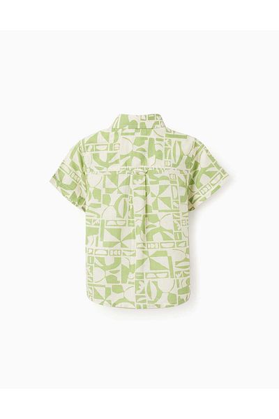 Ziddy Short Sleeve Shirt with Pattern for Baby Boys, Green/White
