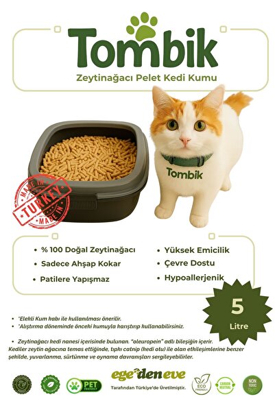 egedeneve Zeytin Odunu Pelet Kedi Kumu 5 Litre, 2,5 Kg – Doğal, Sürdürülebili...