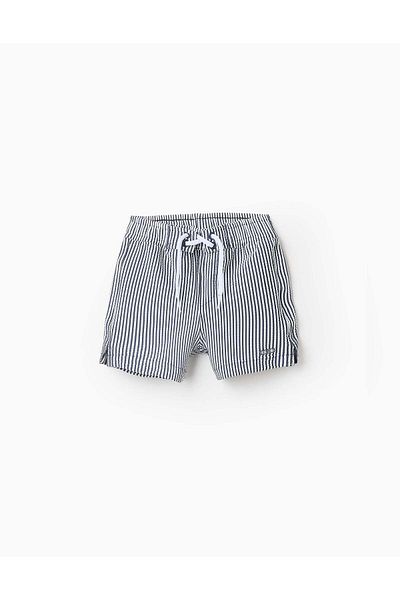 Ziddy Striped Swim Shorts for Baby Boys, White/Navy Blue