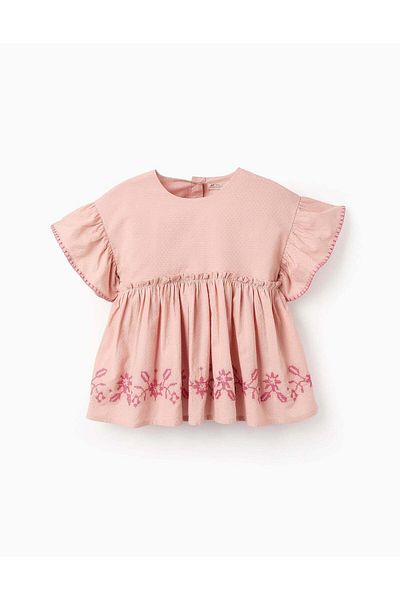 Ziddy Blouse with Texture and Cross-Stitch Embroidery for Girls, Pink