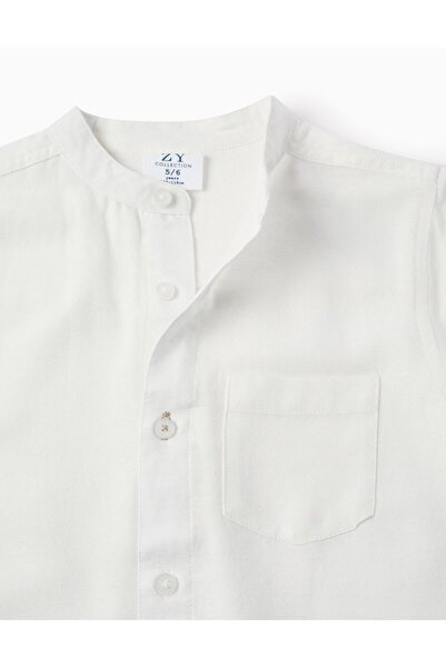 Ziddy Shirt with Mao Collar and Pocket for Boys, White