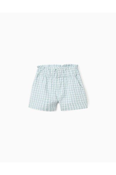 Ziddy Cotton Shorts with Vichy Pattern for Girls 'B&S', White/Blue