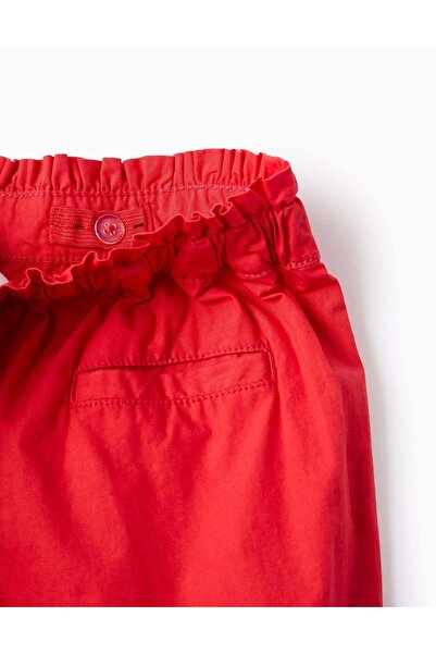 Ziddy Poplin Shorts with Ruffles for Girls, Red