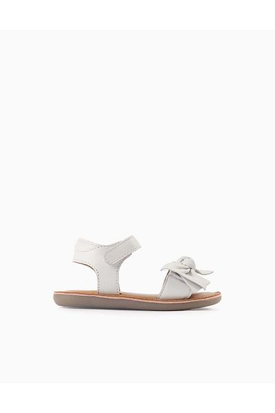 Ziddy Leather Sandals with Bow for Baby Girls, White