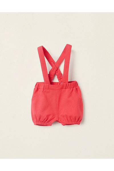 Ziddy Piqué Shorts with Removable Straps for Newborns, Red