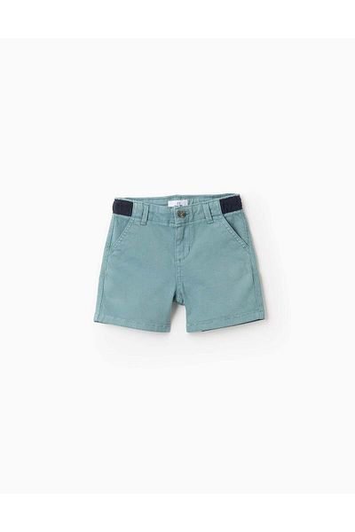 Ziddy Twill Shorts with Contrast Waist for Baby Boys, Turquoise
