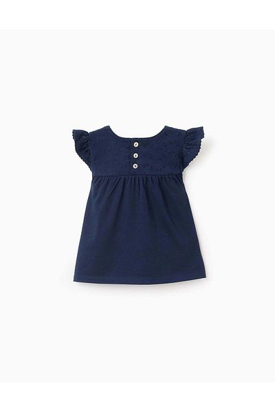 Ziddy Top with Ruffles and Broderie Anglaise for Baby Girls, Dark Blue