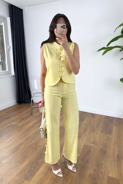 BİRCANÇİL Lisa Yellow Button Detailed Vest Pants Set