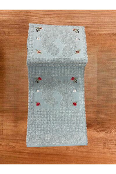 Explore Home Flower, Embroidered, Cotton, Bath, Foot, Towel - Blue
