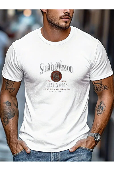 AEMİ Unisex Smith Wesson Oversize kroj okrugla kragna T-shirt