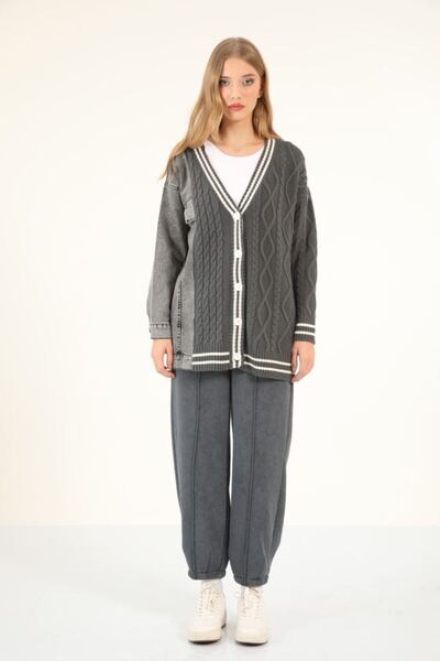 Suede Style 50619 - Comfortable and Stylish Knitwear Jacket with Denim Garnish